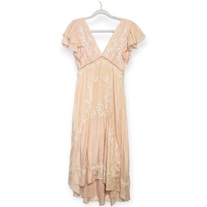 Anthropologie Love The Label Blush Embroidered Boho Flutter Sleeve Midi Dress